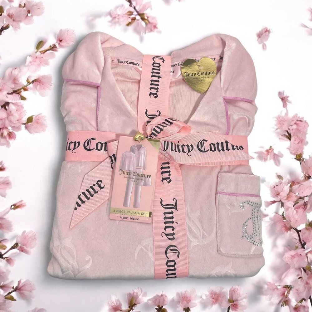 Juicy Couture Pink Top, Pants, Shorts 3 Pc PJ Sleepwear Gift Set Sz L